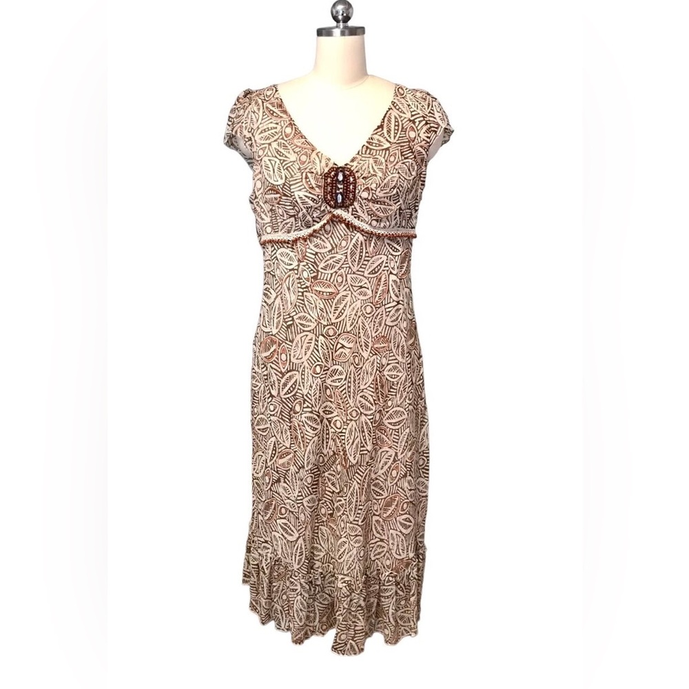 Signature by Sangria Cream and Gold Ruffled Tiered Gown